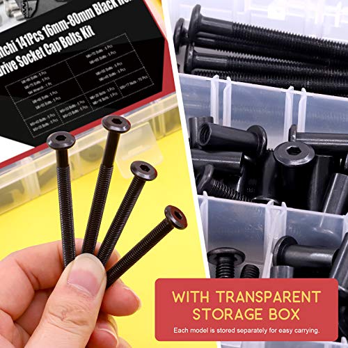 Hilitchi M6 Hex Drive Socket Cap Bolts Kit Countersunk Head Screws Bolts Dowel Barrel Nuts Crib Bolts Nuts Assortment Kit for Furniture Hardware Fitting (16-80mm Assortment Kit-140PCS)