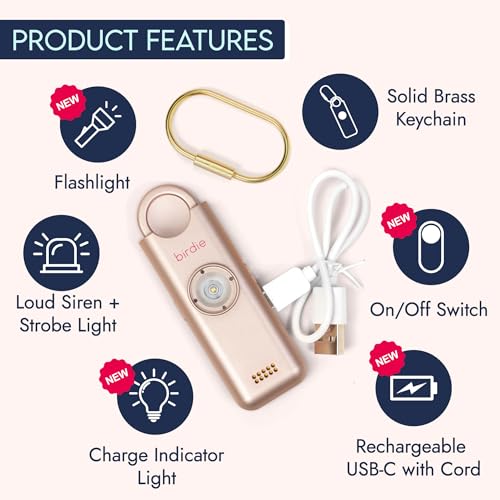 She’s Birdie 3.0 New Version – The Original Personal Safety Alarm for Women by Women–Loud Siren, Flash Light and Rechargeable Battery in a Variety of Colors (Metallic Rose Pink) - color: Metallic Rose Pink