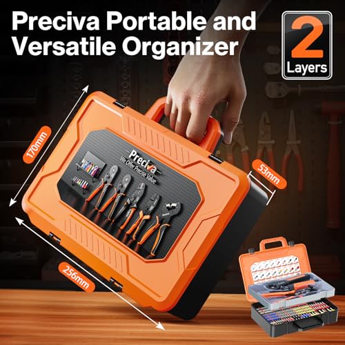 Preciva Ferrule Crimping Tool Kit - AWG 28-5 Hexagonal Ferrule Crimper with Automatic Wire Stripper and 1375Pcs Single/Twin Ferrule Connectors, Self-Adjustable Ratchet Ferrule Terminals Crimping Tool
