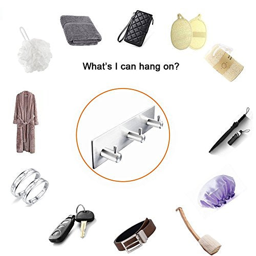 Self Adhesive Stainless Steel Hooks, Wall Mount Heavy Duty Hanger - color: 3 Hooks