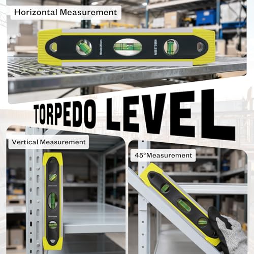 MELOTOUGH 9 Inch Torpedo Level Magnetic,Small Leveler Tool,Spirit Level with 45/90/180 Bubbles,V-Groove,Shock Resistant Leveler,Yellow(2PCS) - color: Yellow-2pcs