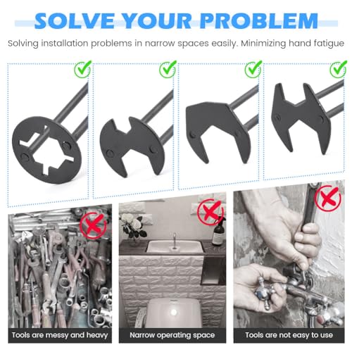 NINEFOX 2 Pcs Multifunctional Sink Wrench, Multifunctional Basin Wrench, 7-Type Sink Wrenchs Faucet Tool, Washbasin Wrenchs Set, for Kitchen Bathroom Tight Spaces
