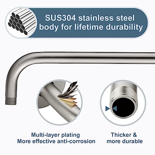 BRIGHT SHOWERS 16-Inch Shower Head Extension Arm with Flange, L Shaped Shower Extender, Extra-Long Stainless Steel Shower Pipe, Brushed Nickel - color: Brushed Nickel, style: L-Shape 16 Inch