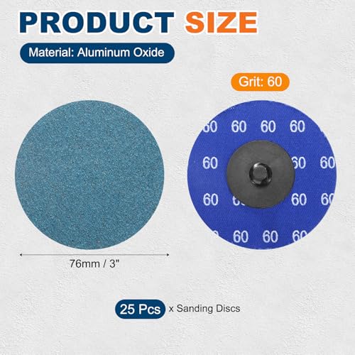 25 Pcs 3" 60 Grit Quick Change Surface Conditioning Discs | Aluminum Oxide Die Grinder Sanding Disc for Surface Prep Deburr Polish Rust Paint Removal, Blue - size: 3" (60 Grit)