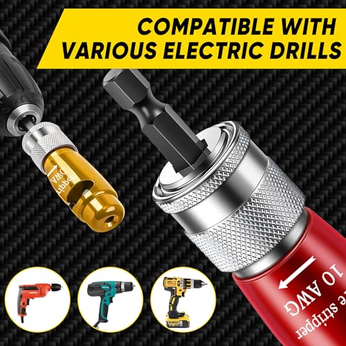 Mriykio Wire Stripper Tool & Wire Twister Tool for Drill, 6-14 AWG, 8-in-1 Electrician Tools Kit, Fits 1/4" Hex Drills, Wire Stripper for Drill with Storage Case, for Electricians & DIY Users