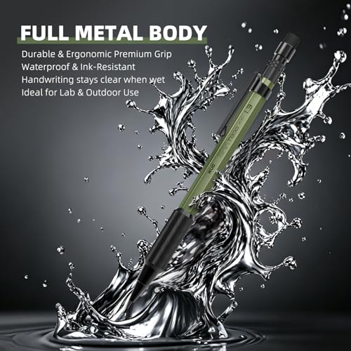 WUO 1.3mm Mechanical Pencil Set, 3 Pack Metal Mechanical Carpenter Pencils - color: oliver green