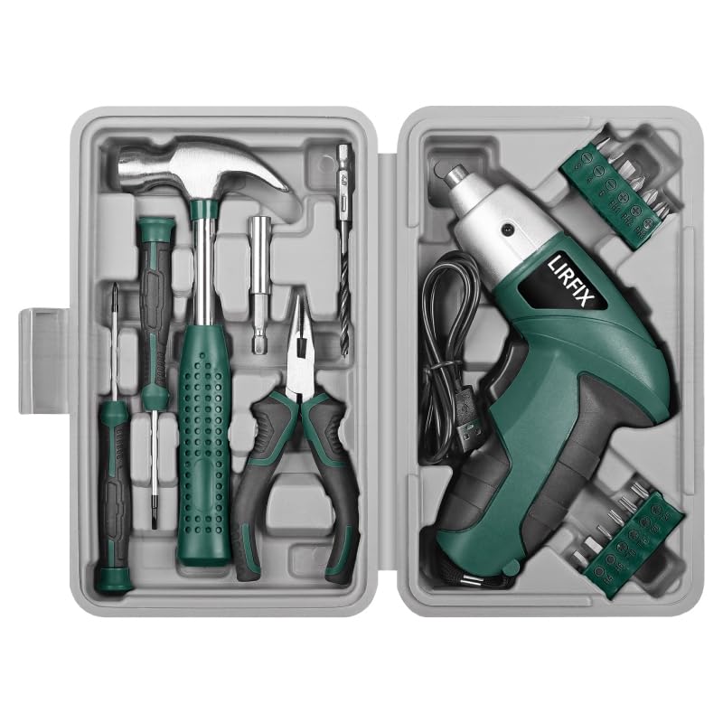 20-Piece Green 3.6V Electric Household Hardware Tool Set - Compact USB Rechargeable Low-Power Screwdriver, Pliers, Claw Hammer, Screwdriver Bits