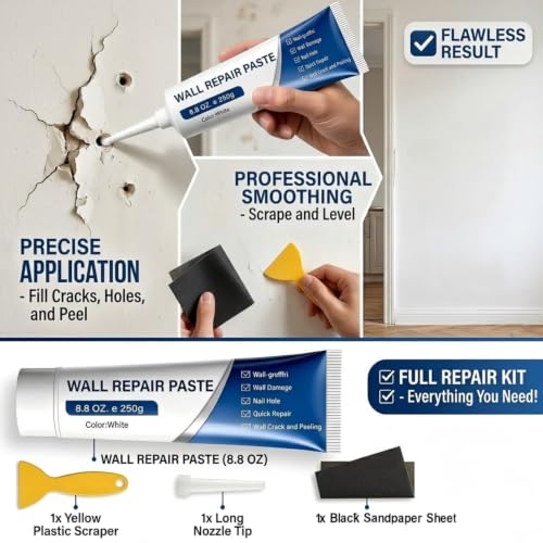 2 Pcs Efficient Drywall Repair Kit with Scraper, Quick-Drying Wall Mending Agent, Multi-Functional Patch Paste for Filling Holes and Cracks, Easy Drywall Repair for Nail Holes and Wall Damage