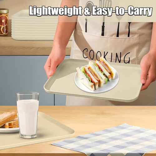 Plastic Serving Trays, 12 Pack Cafeteria Trays Plastic Fast Food Tray for DIY Projects, Painting, Beads, Organizing Supply, 9.4 X 6.7 X 0.6 Inches (Light Beige) - color: Light Beige