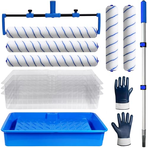 18 Inch Paint Roller Kit with Tray and Extension Pole for Wall Painting - size: 21.26~47.64in Extension Pole