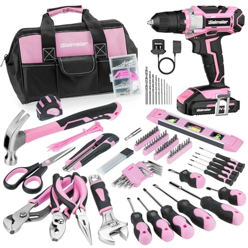 Bielmeier 20V 236Pcs Cordless Pink Drill Set for Women, Home Tool Kit