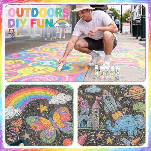 6 Pcs Roller Sidewalk Chalk Paint Set, Washable Powdered Chalk Mix in Water with Foam Rollers, Outdoor Art Graffiti Toy Kit for Kids Driveway, Playground and Sidewalk Paint (6 Colors)
