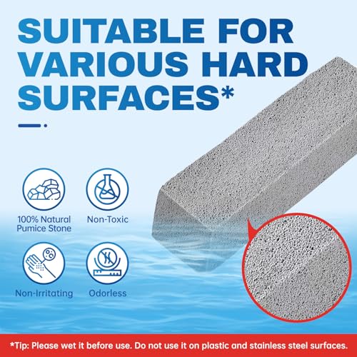 Vacplus Toilet Brush, 4 Pack, 100% Pumice Stone, Long Handle | Toilet Bowl Cleaner, Pool, Bathroom Sink, Removes Limescale Rust - color: Gray(2x Efficiency), size: 4 Count (Pack of 1)