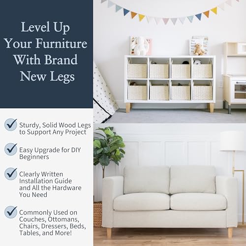 Airy Abode Premium Ash Wood Square Furniture Legs (Full Install Kit) - Pick Your Size and Color - color: Natural Ash Wood, size: 6 Inches