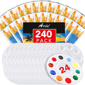 AROIC Paint Brush Palette Set,24 Pack/240Pcs Brushes and 24 Tray Palettes - size: 240 Brushes 24 Palettes