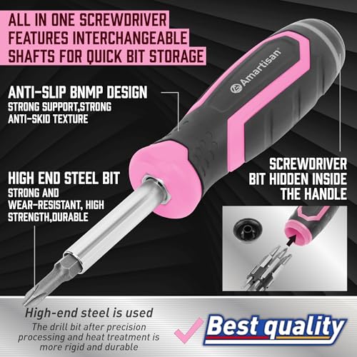 Amartisan 18-in-1 Multi-bit Screwdriver Set - color: Pink, size: 18-in-1 Multi-bit Screwdriver Set