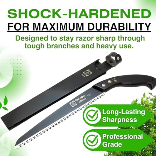 Saboten Japanese Pruning Saw with Wood Sheath, Fluorine-Coated High-Carbon Steel Blade, Precision Pull Cut Hand Saw for Tree Branches – forest Originals, Made in Japan - size: 240mm (9.4 inch)