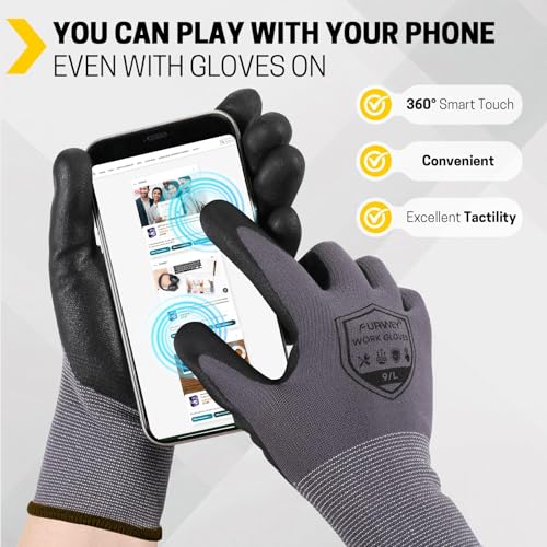 FURWEY Work Gloves,8/30 Pairs Nitrile,24 Pairs PU,Seamless Nylon Knit - color: Black Gray-30pairs, size: Medium