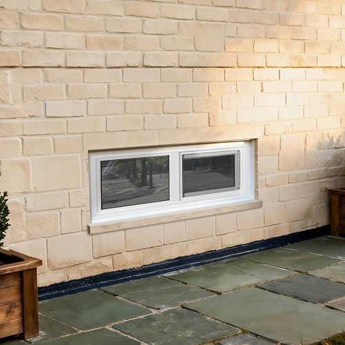 Vinyl Basement Window, Bathroom Sliding Window 30" x 12" White | Double Pane Insulated Tempered Glass and Fiberglass Screen for Basement, Bathroom, Shed - size: 30x12 IN
