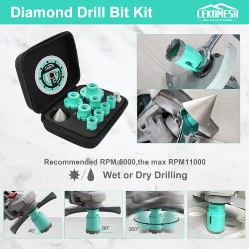 Tile Hole Saw Kit - (6/8/10/25/35/50/65mm+10mm Finger Bit+50mm Chamfer Bit+Adapter) and 4.5 Inch Diamond Saw Blade Cutting Disc Wheel