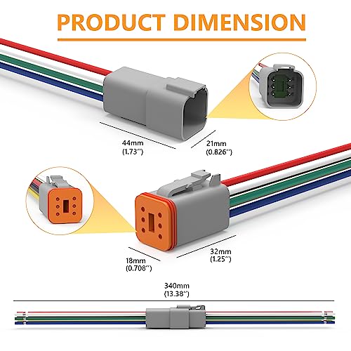 Newdeli Deutsch 6 Pin Connector Kit Waterproof Electrical Connector 16 AWG Male and Female Automotive Wire Connectors for Car Truck Boat, Dt Connector 2 Sets - size: DT Connector 2 Sets 6 Pin