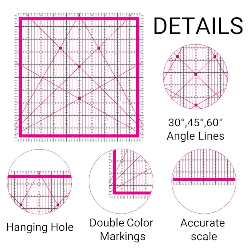 12 Quilting Rulers(2.5",3.5",4.5",5",5.5",6",6.5",7",8.5",9",10",12") - color: Red