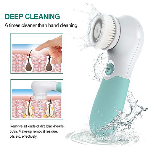 Facial Cleansing Brush Electric Facial Exfoliating Massage Brush with 3 Cleanser Heads and 2 Speeds Adjustable for Deep Cleaning, Removing Blackhead, Face Massaging - color: Green