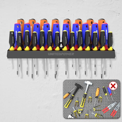 UNITEDPOWER Screwdriver Holder, Wall Mount Storage Rack Organizer for Workshop, Shed, Garage, Home, Stores up to 32 Screwdrivers or Small Tools - style: Screwdriver Holder