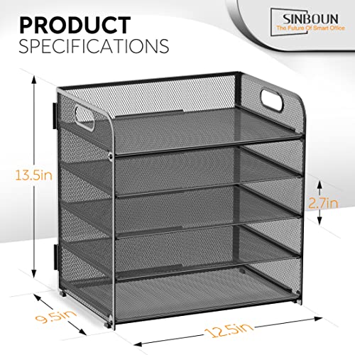 2 Pack Letter Tray 5-Tier Desk Organizer File Paper Holder with Handle, Metal Desktop Document Shelf Tray Office Classroom Organization - Black - color: Black