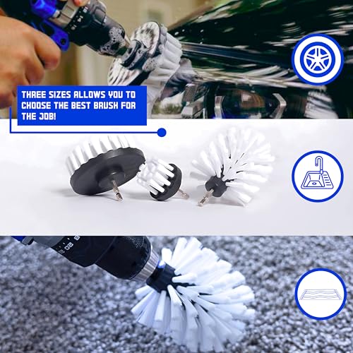 Diamond Shine 3-Pack Soft Drill Brush Attachment Set with Storage Case – Turns Drill Into Electric Power Scrubber for Car Detailing, Carpet, Upholstery & Glass
