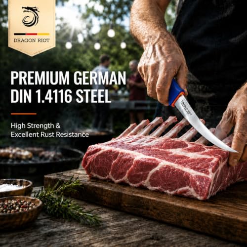 DRAGON RIOT 3-Piece Boning Butcher Knife Set 8inch, Stainless Steel - color: 3-Pcs