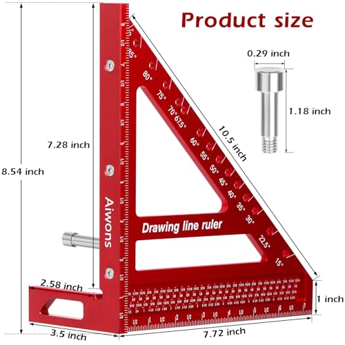 8.5 inch 3D Multi-Angle Measuring Ruler-Large Precision Woodworking - color: Red