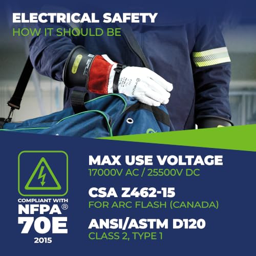 Enespro Class 2 Insulated Electrical Gloves Kit, 17,000V AC/25,500V DC - color: Black, size: Size 9 (Pack of 1)