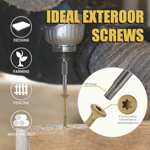 WELLOCKS #8 x 1-1/2 in Tan Deck Screws, 204 PCS with T25 Bit - size: #8×1-1/2", style: 1.2LBS Tan