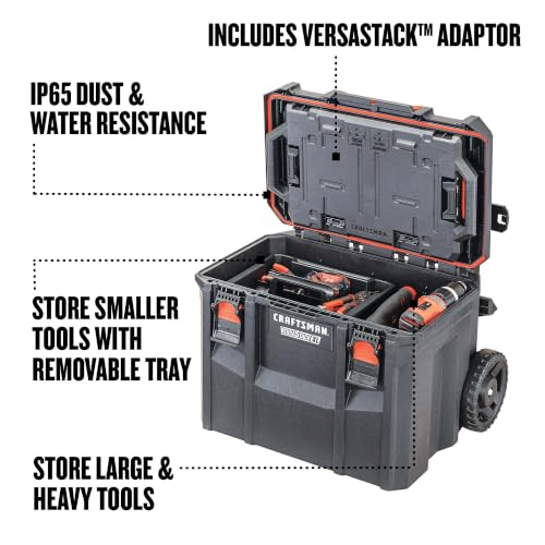 CRAFTSMAN VERSASTACK XL Tool Box with Wheels, Waterproof, Stackable System, Portable Rolling Storage for Indoor/Outdoor Use, 22.5 Inch (CMST21445)