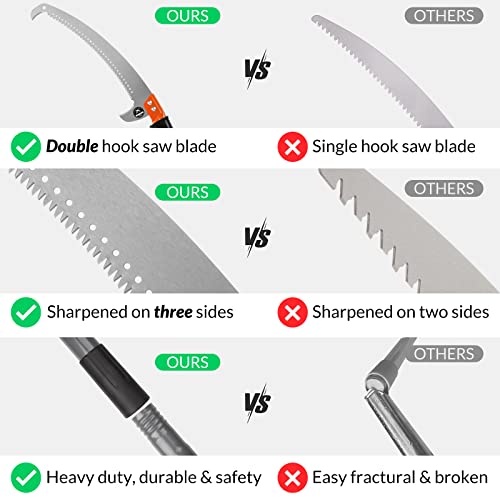 10FT Pole Saw for Tree Trimming 2-in-1 Hand Saw Steel Blade Tree Pruner - size: 10 FT