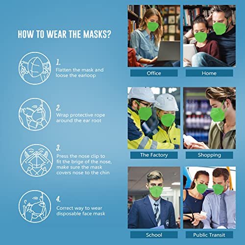 WWDOLL KN95 Face Mask 25 Pack, 5-Layers Breathable Disposable KN95 Masks - color: Green