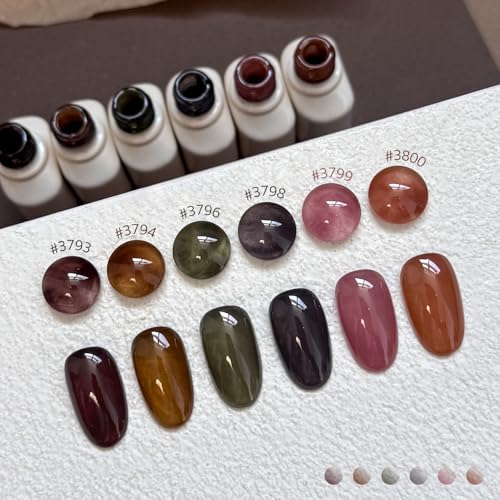 GAOY Dark Gel Nail Polish Set, 6 Colors Milky Jelly Brown Black Pink UV Gel | Blooming Effect, Buildable Color, UV Lamp Required, Long Lasting, Easy to Apply, Salon Manicure at Home - color: Taupe Rose
