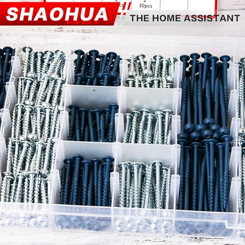 #8 Pocket Hole Screws(1" 1-1/4" 1-1/2" 2" 2-1/2"), Coarse Thread & Anti-Split Design for Furniture, Cabinets, Compatible with Kreg Jig, Zinc Plated & Blue Kote for Indoor Outdoor Use, 670 Pcs - size: C. #8 1" 1-1/4" 1-1/2" 2" 2-1/2"