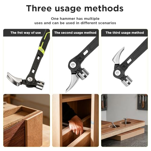 Claw Hammer with Magnetic Nail Starter, Heavy Duty Steel Framing Hammer with Shock-Absorbing Grip and Side Nail Puller for Construction, Roofing, and DIY Demolition Tools