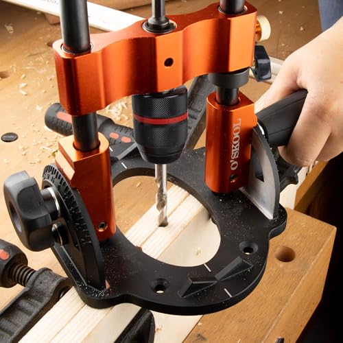 O'SKOOL Portable Multi-Angle Drill Guide, 60 Degree Adjustable Stand | Angle Scale, 1/2" Keyless Metal Chuck, 3/8" Hex Shank, Depth Stop Ring, For Flat And Round Workpieces,DAB014