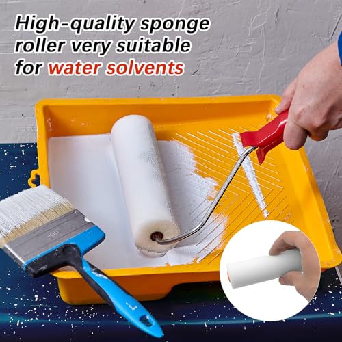100 Pcs 4 Inch Foam Paint Roller with 2 Handles, Mini High Density Foam Roller Refills Paint Edger Tool for Walls Brings Smooth Finishes Flat Surfaces (White)