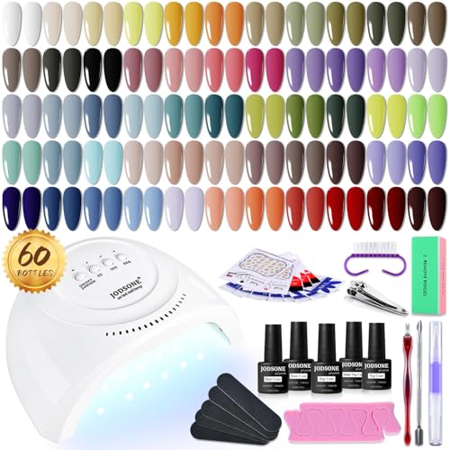 JODSONE 60 PCS Gel Nail Polish Kit with U V Light 55 Colors Gel Polish Base Top Coat Manicure Gifts - color: B16