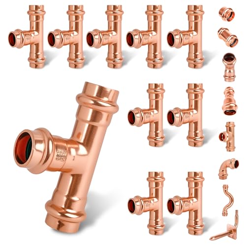 3/4 Inch Copper Press Tee – PxPxP 3-Way Pipe Fitting, 3/4'' Press Fittings Compatible, Lead-Free Copper Plumbing Fittings for Potable Water – 10 Pack - size: 3/4" copper press tee-10P