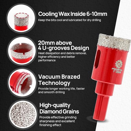 Diamond Core Drill Bit Set - FOCSTOL 12pcs (6/8/10/20/25/35/50/68/100mm+20mm Finger Milling Bit+50mm Beveling Chamfer Bit+6mm Carbide Drill) Hole Saw Kit for Porcelain Ceramic Tile Marble Granite - size: KIT11