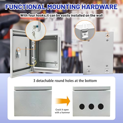 Electrical Junction Box 10x8x6, NEMA 4X IP66 Steel Enclosure Box - size: 10 x 8 x 6''