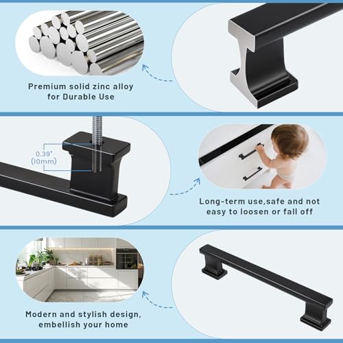 KNOBWELL 6 Pack Matte Black Solid Cabinet Pulls 5 Inch(128mm) Hole Center Kitchen Cabinet Handles,Cabinet Hardware for Cupboard Drawer Pulls - color: Matte Black, size: Hole Center：5 inch（128mm）