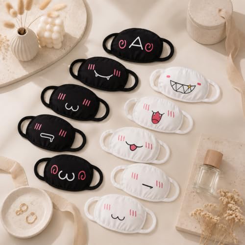 Cute Cat Face Mask, Kawaii Cotton Mouth Masks Reusable Washable Face Mask Anti-Dust Anime Masks for Women Men - color: 10pcs