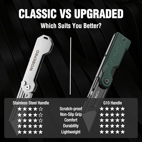 WORKPRO Folding Utility Knife, G10 Handle, Green - style: Green-G10 Handle(1 pack)
