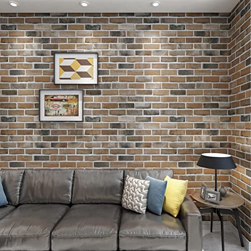 Art3d 10-Pack Durable Faux Brick Peel and Stick 3D Wall Panels, Gray Brown - color: Gray/Brown, size: 10pcs-27x27inch